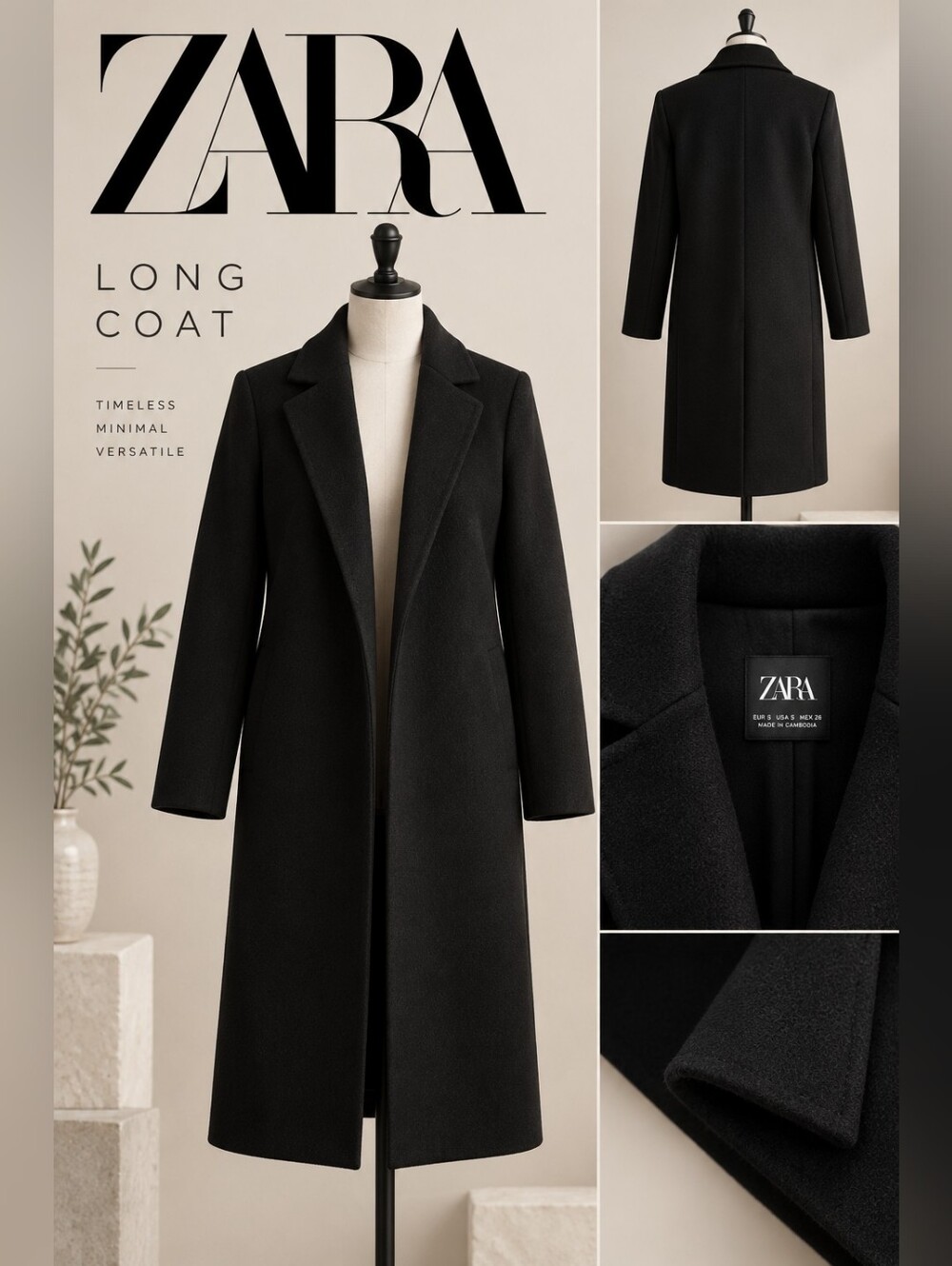 Zara Black Long Trench Coat 🖤
